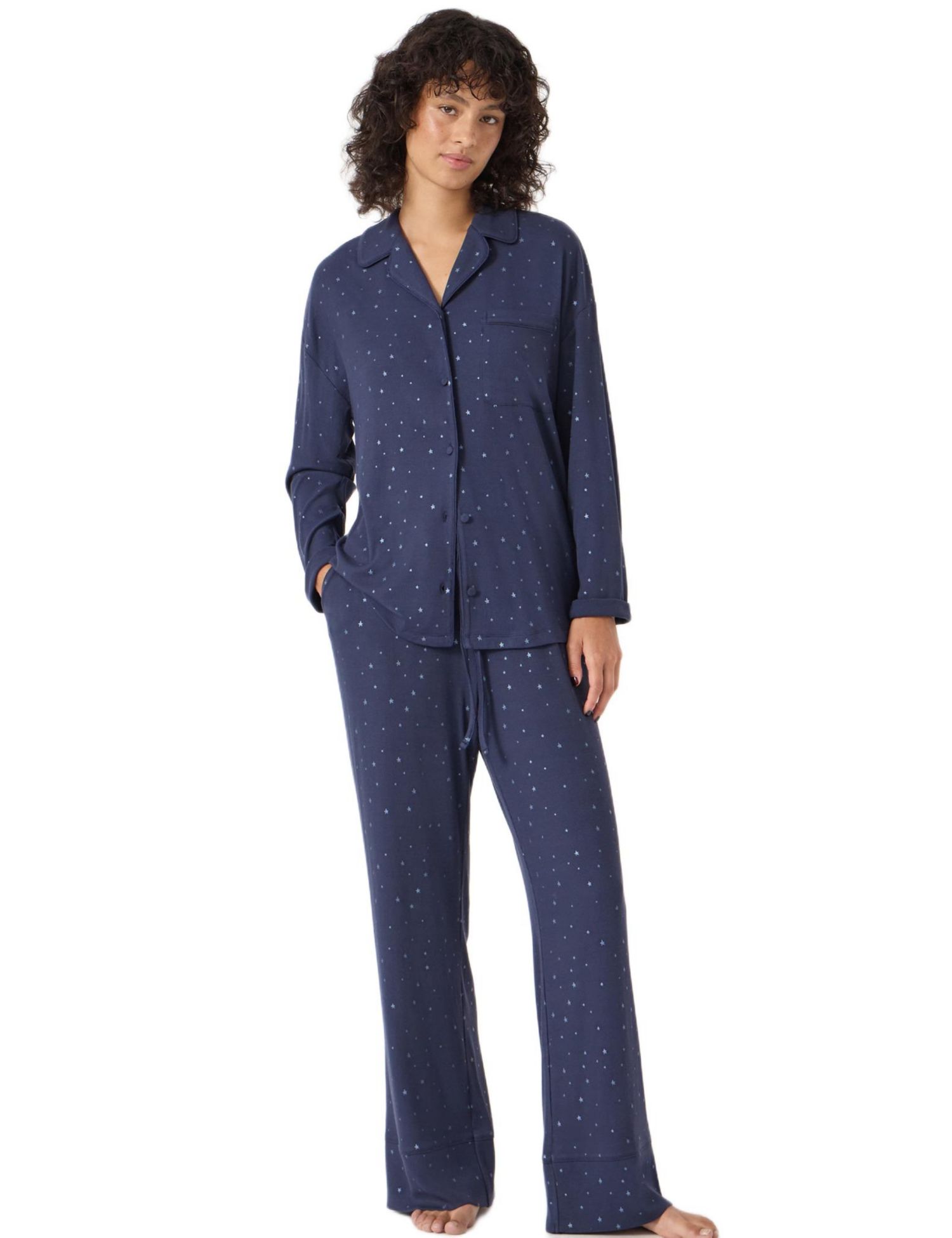 Women's Ribbed Modal Star Printed Pyjamas