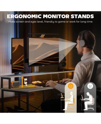 L Shaped Desk with LED Lights and Power Outlets Gaming Desk