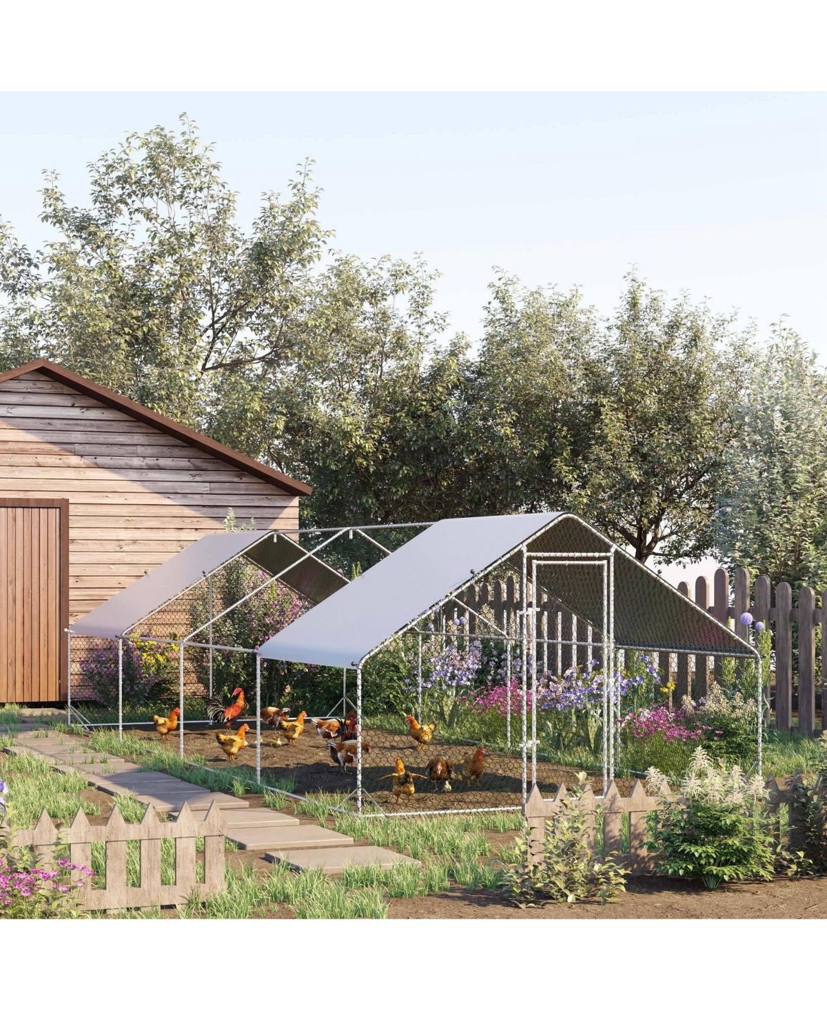 PawHut Steel Chicken Coop Cage W/Cover and Lockable Door,