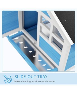 48" Rabbit Hutch 2 Story Small Animal House w/ Run Pull Out Tray Ramp