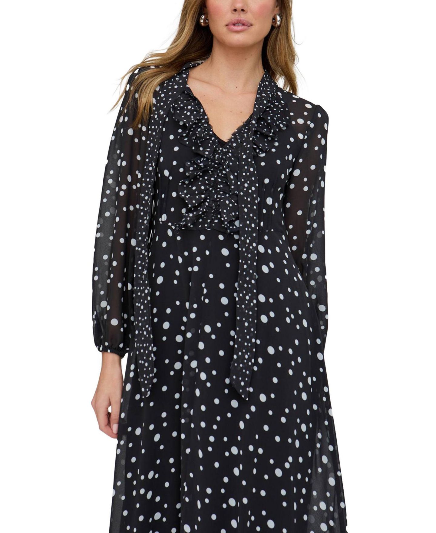 Женское платье Lily and Lionel London Margot Ruffle Neck Spot Print Maxi, цвет: Чёрный — фото 3