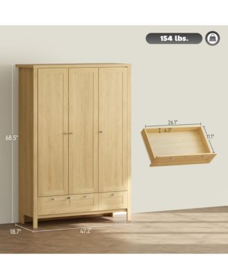 Wardrobe Closet with 3 Doors and 2 Drawers Bedroom Armoire