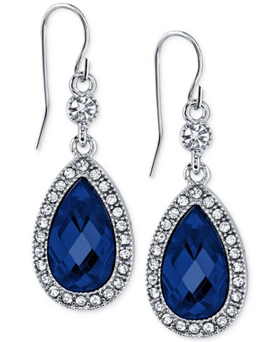 2028 Silver-Tone Blue Crystal and Pavé Drop Earrings