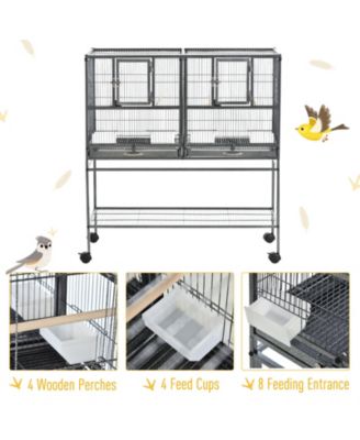 Double Rolling Bird Cage with Removable Metal Tray and Storage Shelf