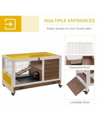 Rabbit Hutch Indoor Small Animal House w/ Pull Out Tray Casters Ramp