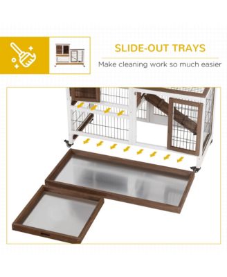 Rabbit Hutch Bunny Cage Indoor Small Animal House w/ Run Pull Out Tray