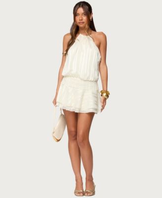 Women's Glossy Striped Drop Waist Mini Dress