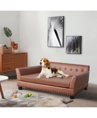 Large Sized Dog Sofa Couch Raised Calming Dog Bed Leather Lounger Waterproof