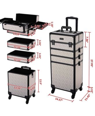 Rolling Makeup Train Case 4in1 Professional Travel Art Deco Graphite