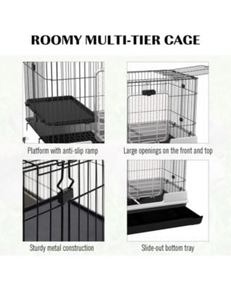 2-Level Small Animal Cage with Wheels, Tray, Platform, Ramp,