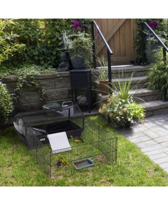 Small Animal Playpen Cage w/ Rolling Caster, Water Bottle, 35" L