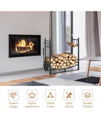 30 Inch Firewood Rack with 4 Tool Set Kindling Holders for Indoor and Outdoor