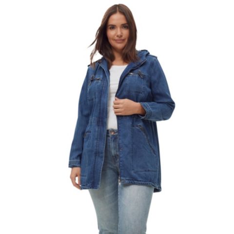 Женская куртка ellos Hooded Anorak Denim Jacket, цвет: Тёмный синий стоунвош