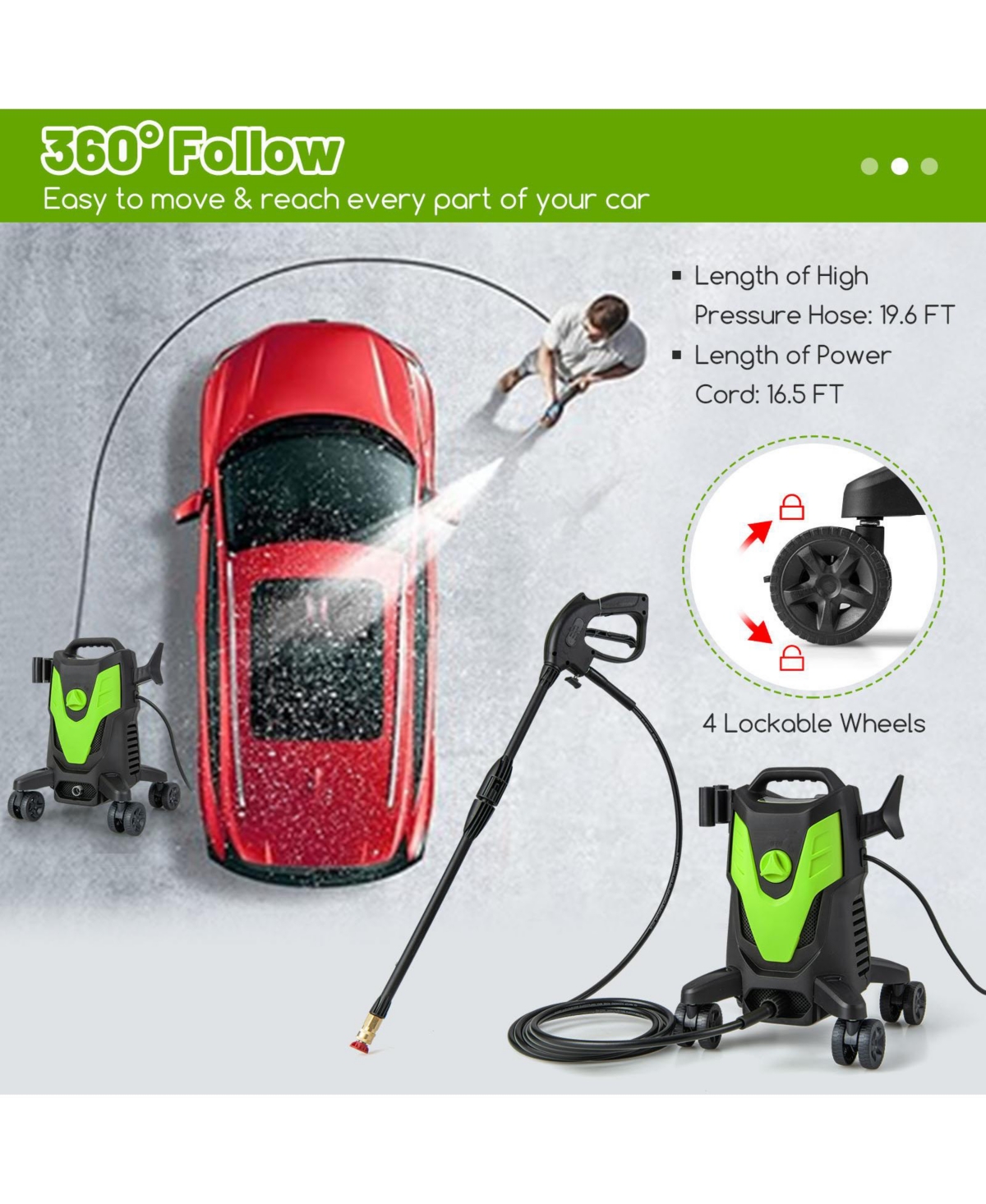 Sugift 2400 Psi Electric Pressure Washer with 4 Universal Wheels.