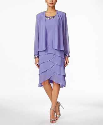 SL Fashions Beaded Tiered Dropwaist Dress and Jacket - Dresses - Women ...