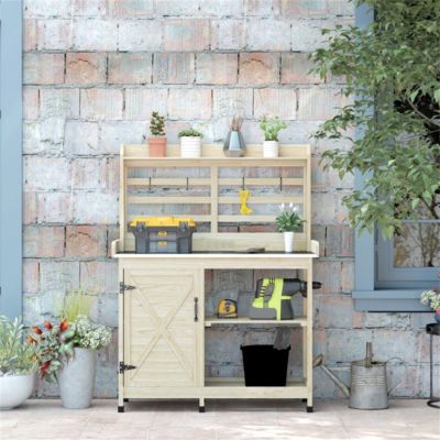 Outdoor Potting Bench with Open Shelf Storage for Gardening Needs