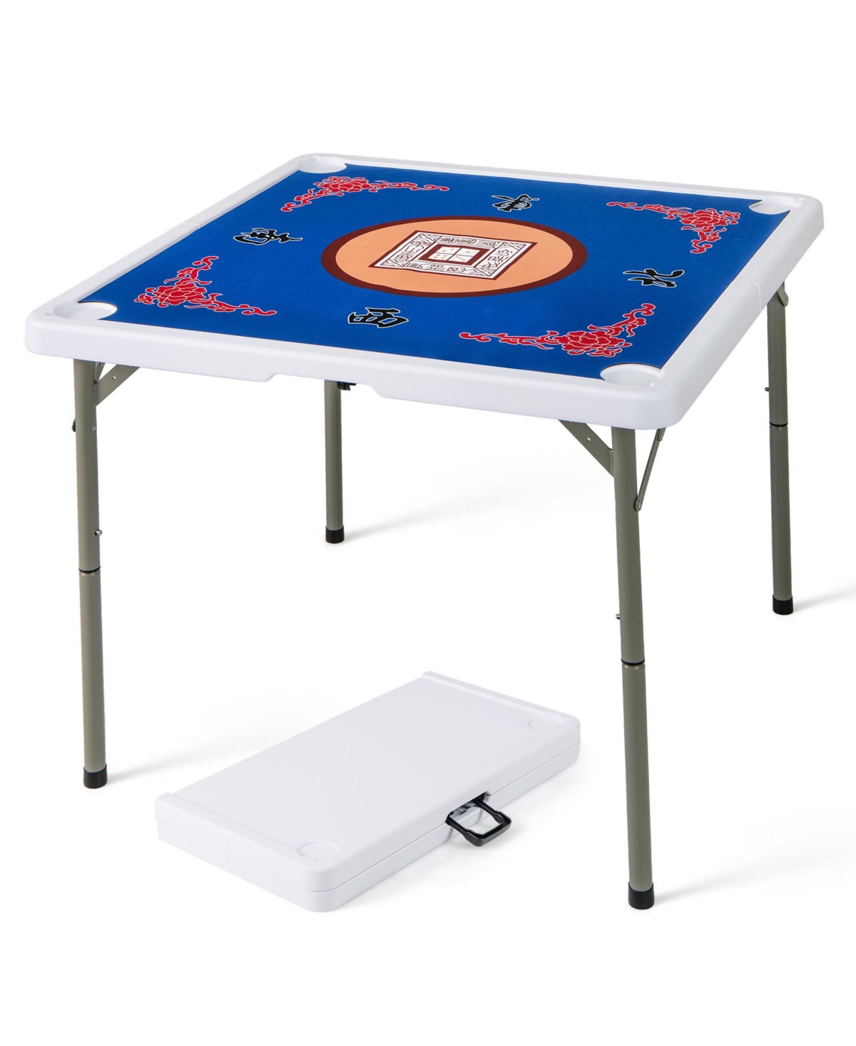 Portable Folding Mahjong Table with Cup Holders & Game Mat