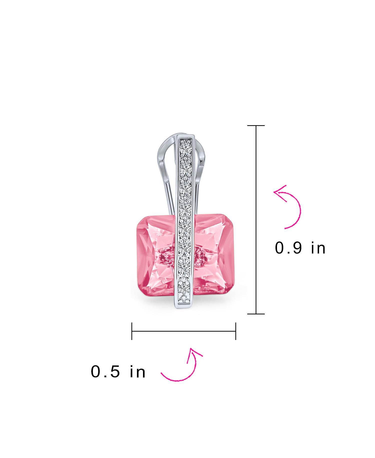 Art Deco Style Pink and Blue Rectangle CZ Drop Cocktail Earrings Silver