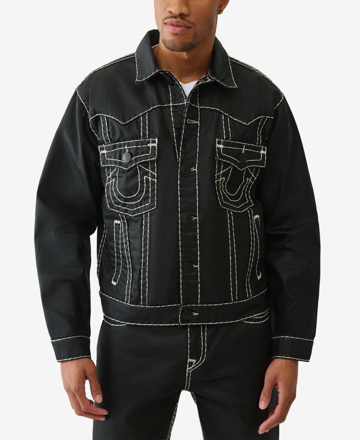 True Religion Men's Oversize Super-t Coated Button-Up Jacket