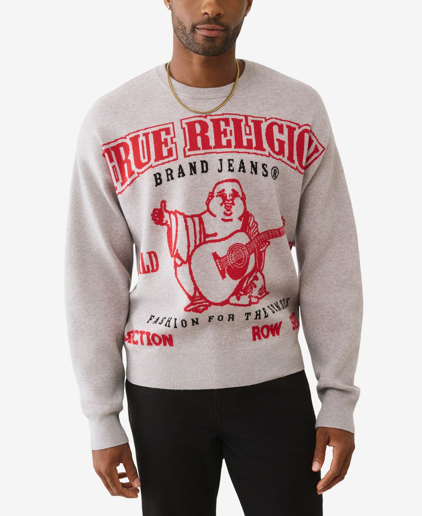 Мужской свитер True Religion Crewneck Regular-Fit, цвет: Меланжевый серый — фото 1