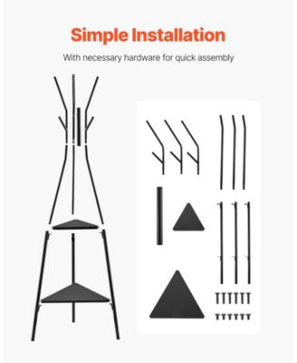 Freestanding Design Coat Rack Stand with 2 Storage Shelves, 6 Hooks