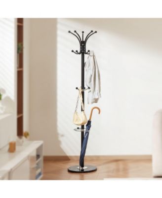 Freestanding Coat Rack with Marble Base, Umbrella Holder, and 14 Hooks
