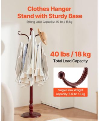 Wooden Freestanding Coat Rack with Large Base and 11 Hooks