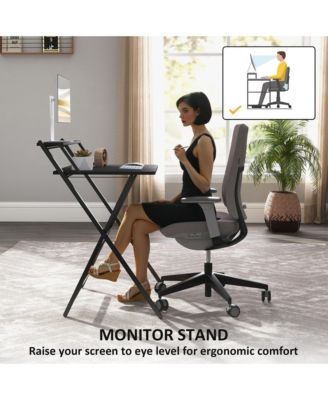 HOMCOM Small Folding Desk Foldable Computer Desk with Monitor Shelf