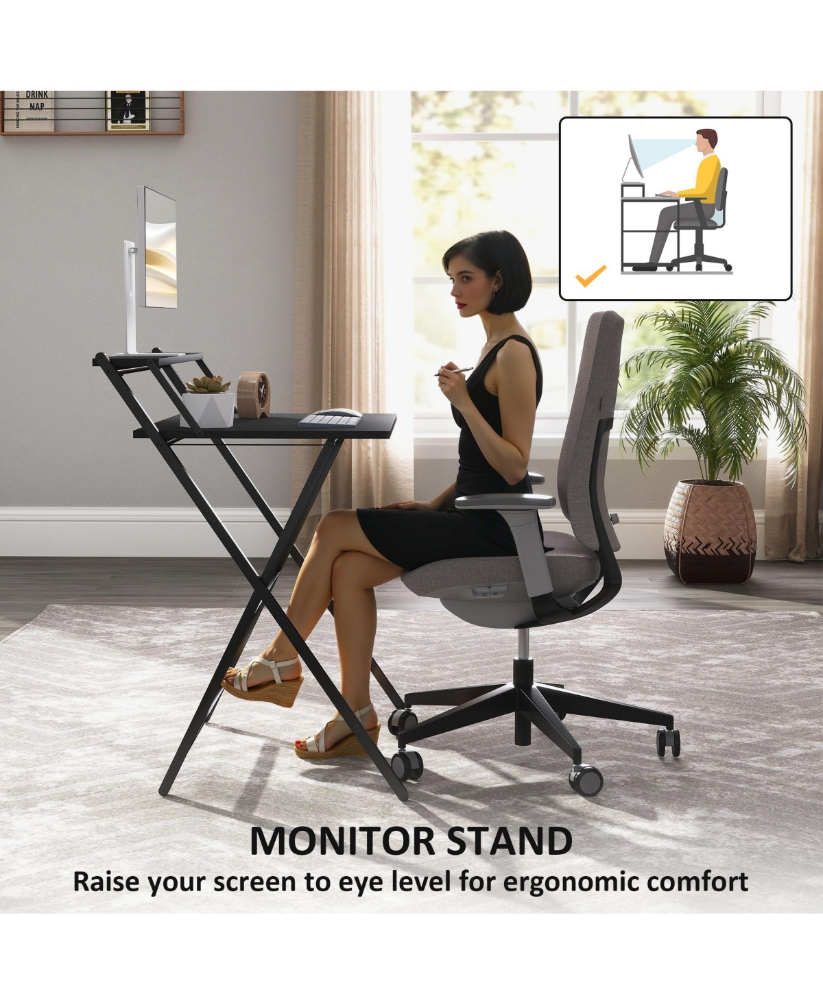 Homcom Small Folding Desk Foldable Computer with Monitor Shelf