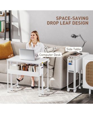 Small Folding Desk Foldable Computer Desk with Shelf Wheels