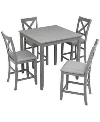 5-Piece Counter Height Dining Set, Solid Acacia Wood Table and 4 Upholstered Chairs for Kitchen or Small Dining Space-Maison Boucle