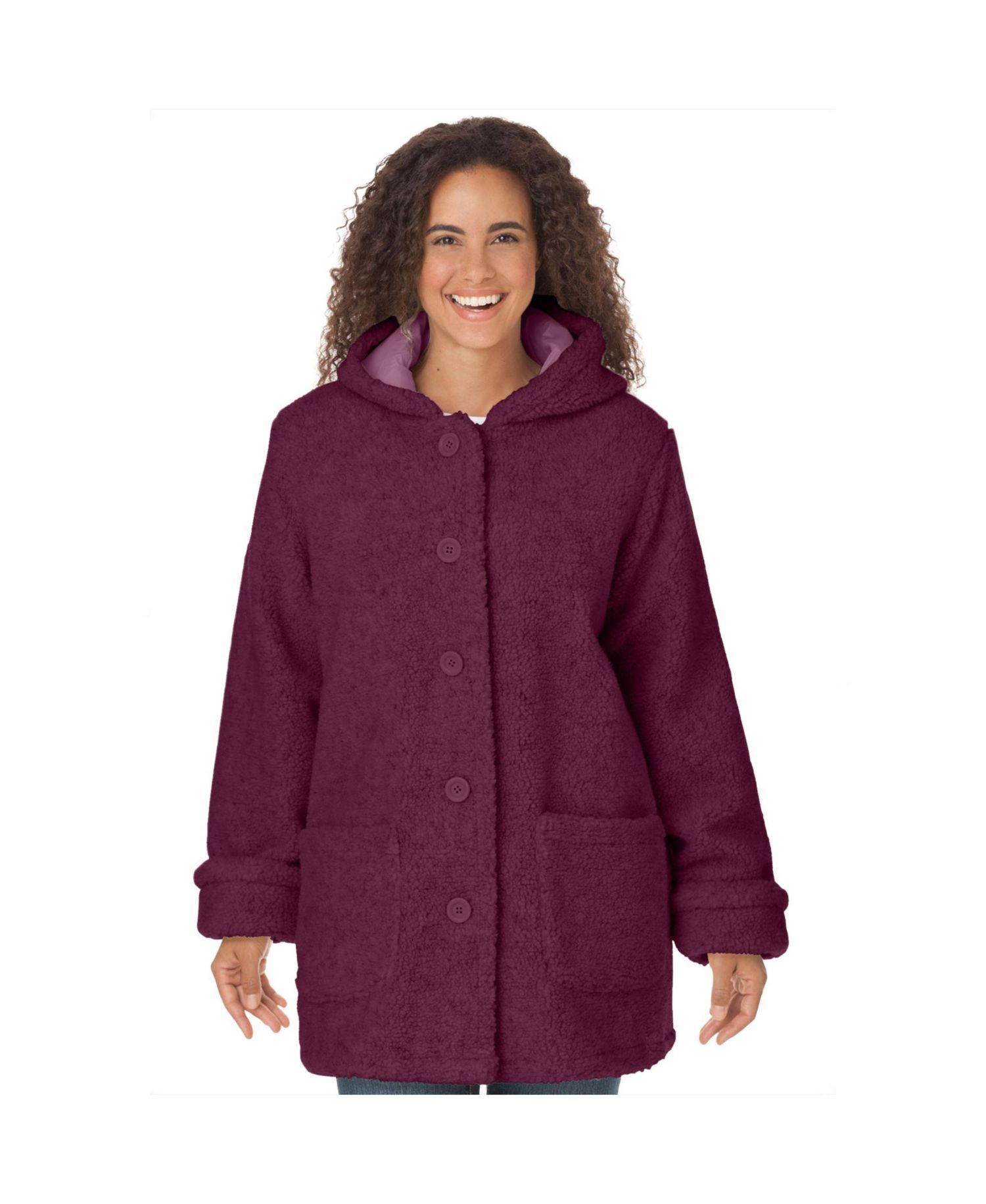 Plus Size Short Hooded Berber Fleece Jacket