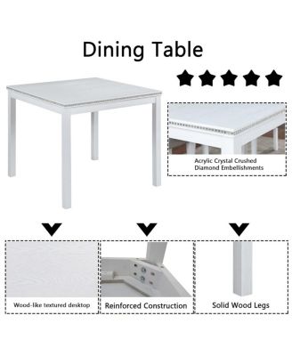 5-Piece Square Dining Table Set with 4 Upholstered Chairs, Crystal Trim Wood Table for Kitchen or Small Dining Room-Maison Boucle