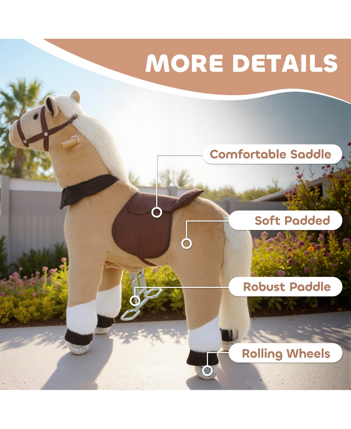 Qaba Ride on Horse for Kids 3-5 Years, 31.5 Inch Plush Riding Pony,