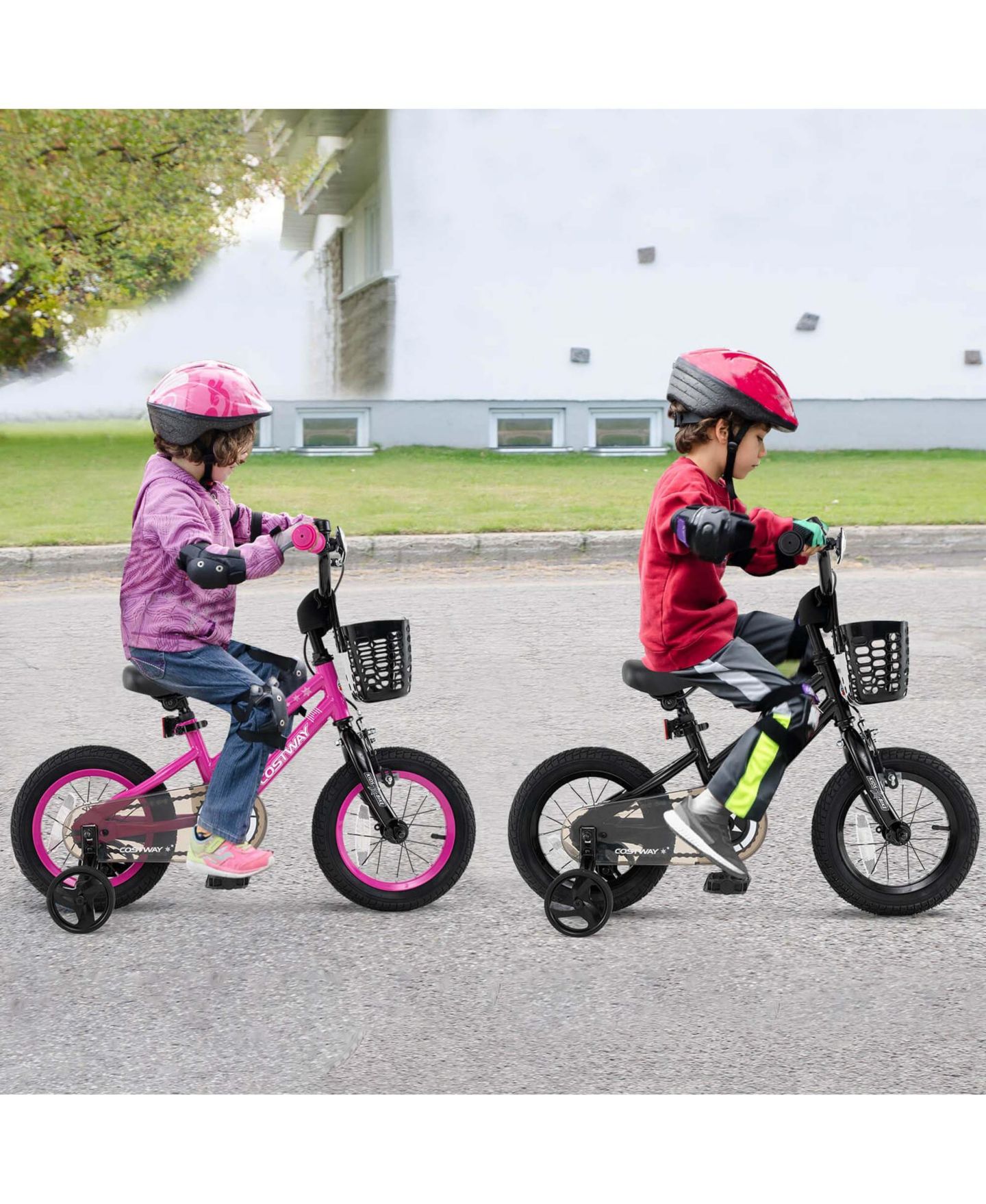 Детская игрушка Costway 12" Kids' Bike with Training Wheels, Adjustable Handlebar & Seat, 145 lbs. Capacity, Ages 3-4, цвет: Чёрный — фото 3
