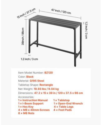 Patio Dining Bar Table 47 x 15" with Waterproof Surface for Outdoor Use