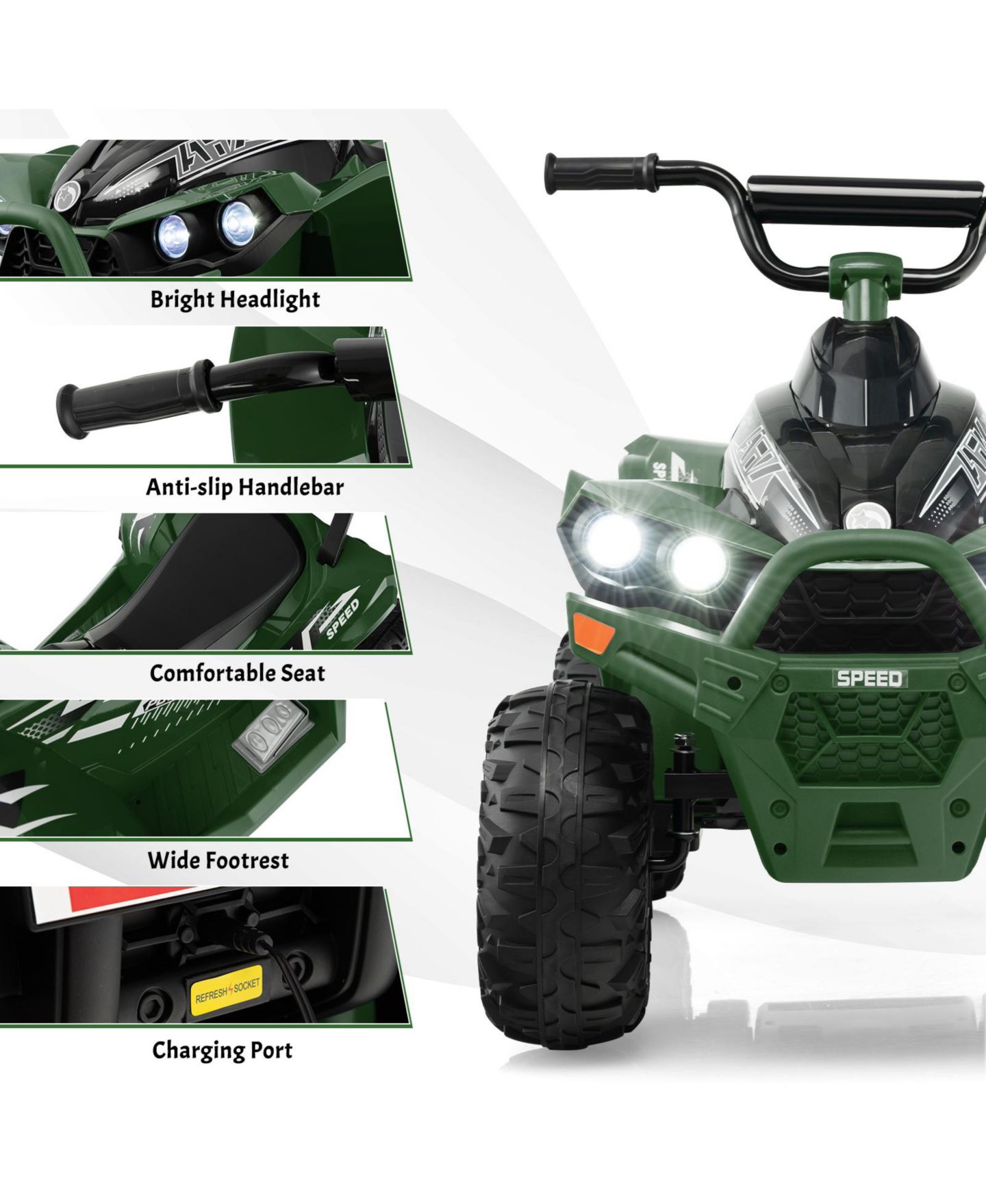 Детская игрушка GIVIMO 12V Kids Ride-On ATV with High/Low Speed, Ages 3+, цвет: Зелёный — фото 7