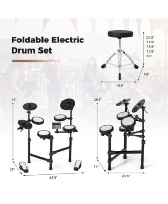 Electric Drum Set Foldable Drum Kit with 10 Demos USB MIDI and 2 Drumsticks
