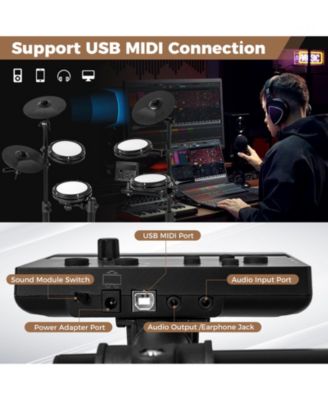 Electric Drum Set Foldable Drum Kit with 10 Demos USB MIDI and 2 Drumsticks