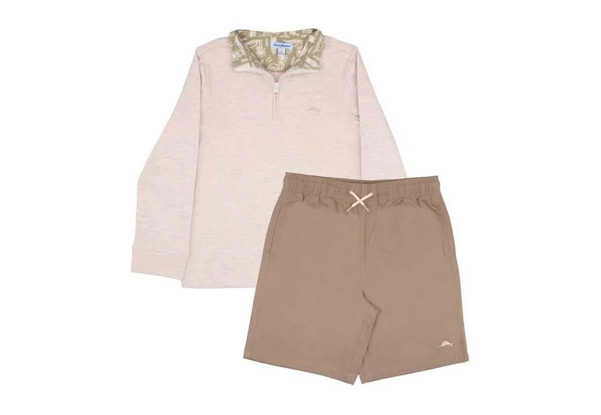 Tommy Bahama Boys Long Sleeve Quarter Zip Shirt and Short Outfit Set