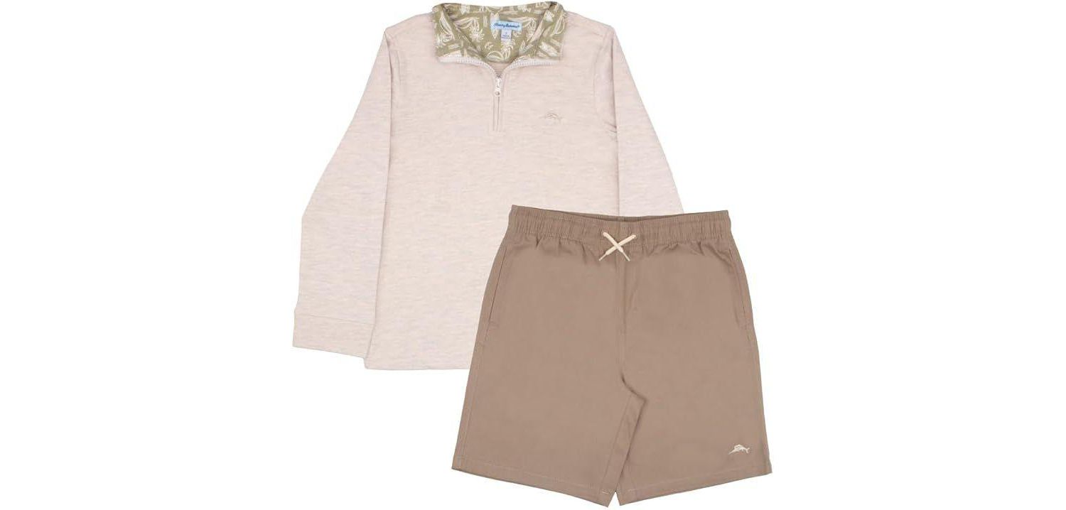 Boys Long Sleeve Quarter Zip Shirt and Short Outfit Set