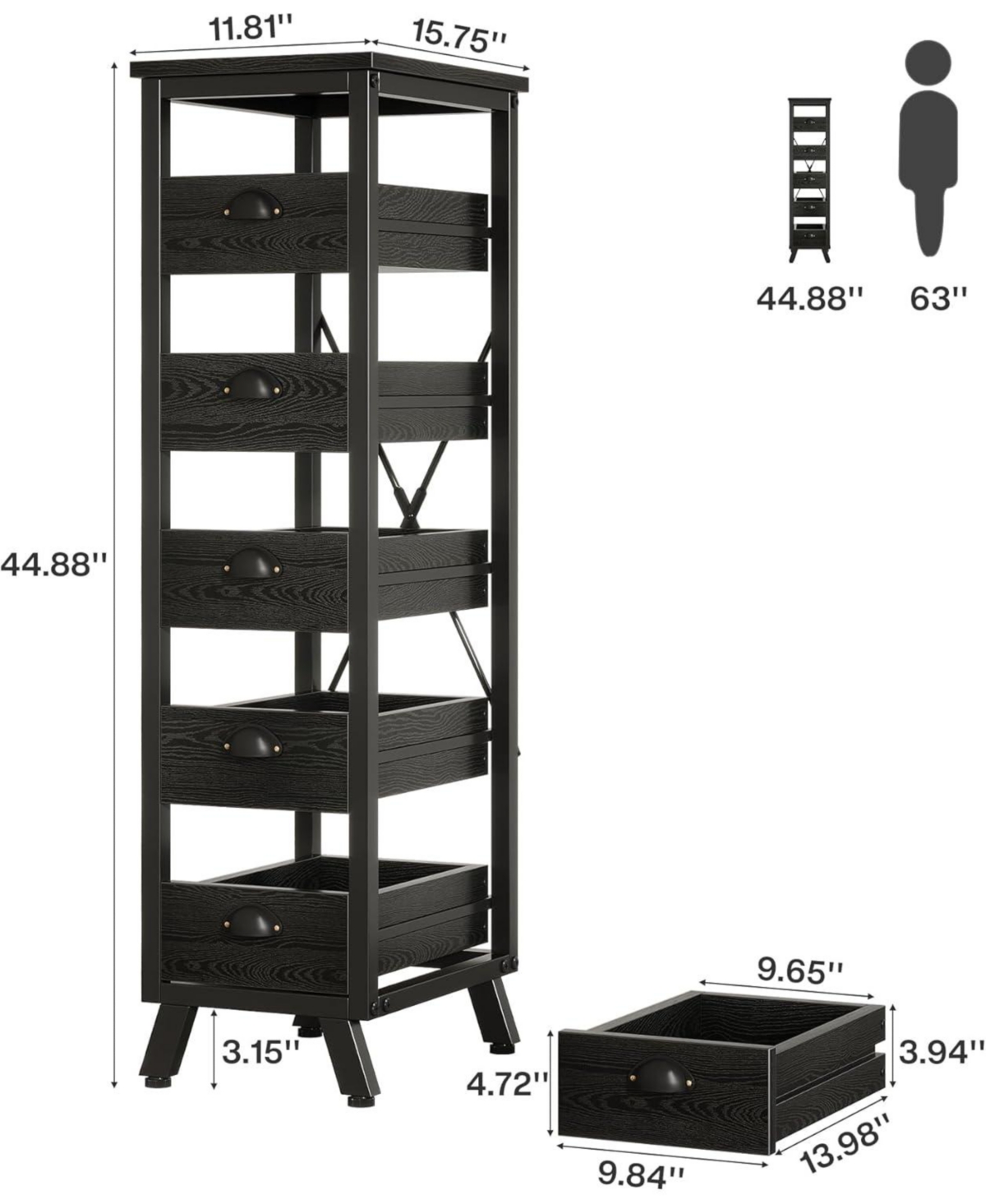 Tribesigns 5-Tier Narrow Snack Stand Kitchen Stand Fruit Basket,Wood Fruit and Vegetable Storage Rack