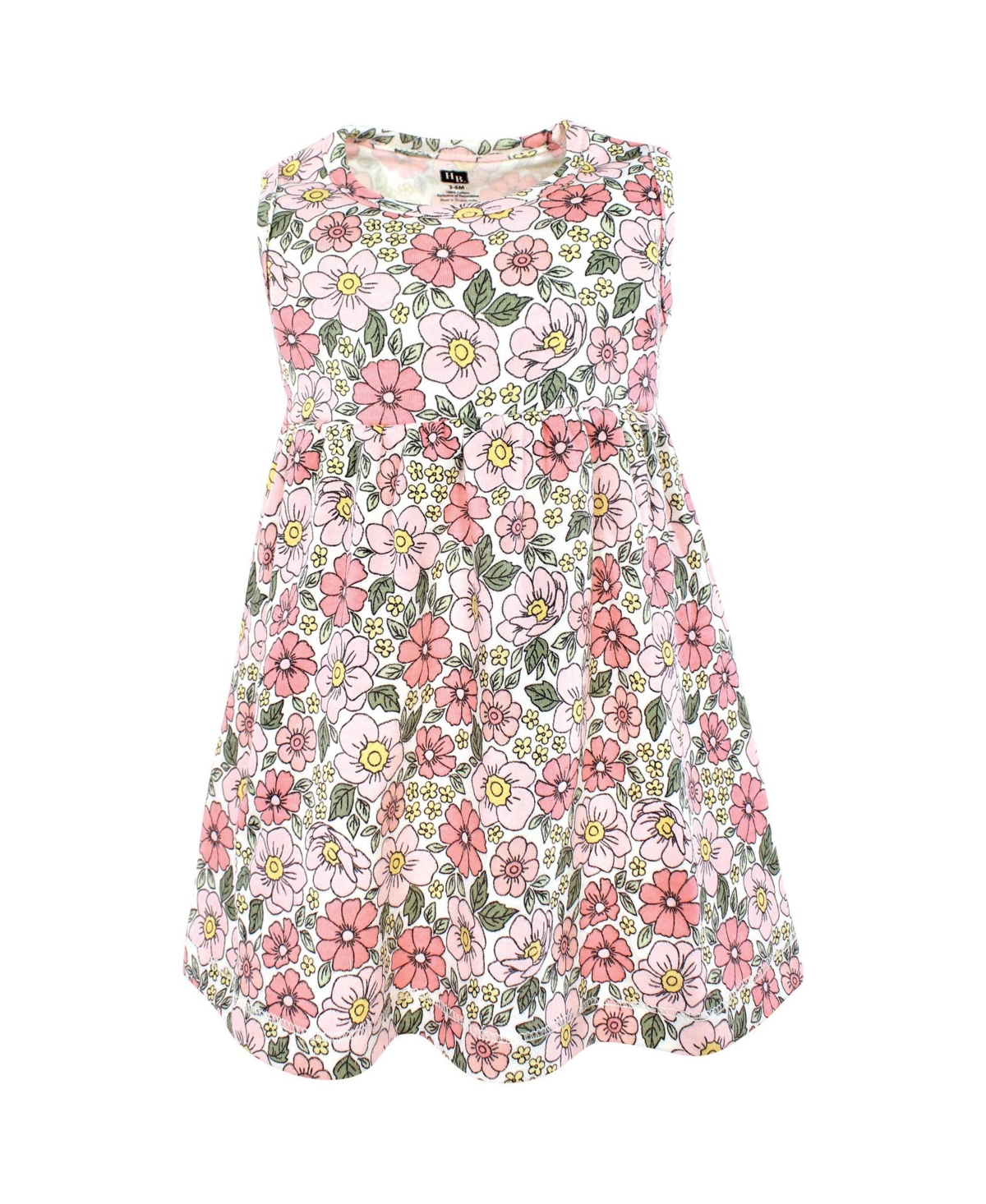 Hudson Baby Toddler Girls Cotton Dress and Cardigan Set, Pink Yellow Pretty Floral