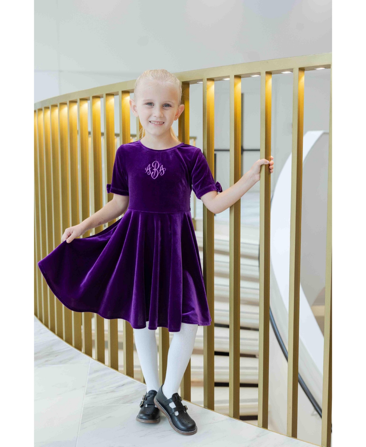 Florence Eiseman Toddler Girls Stretch Velvet Dress With Sleeve Bows