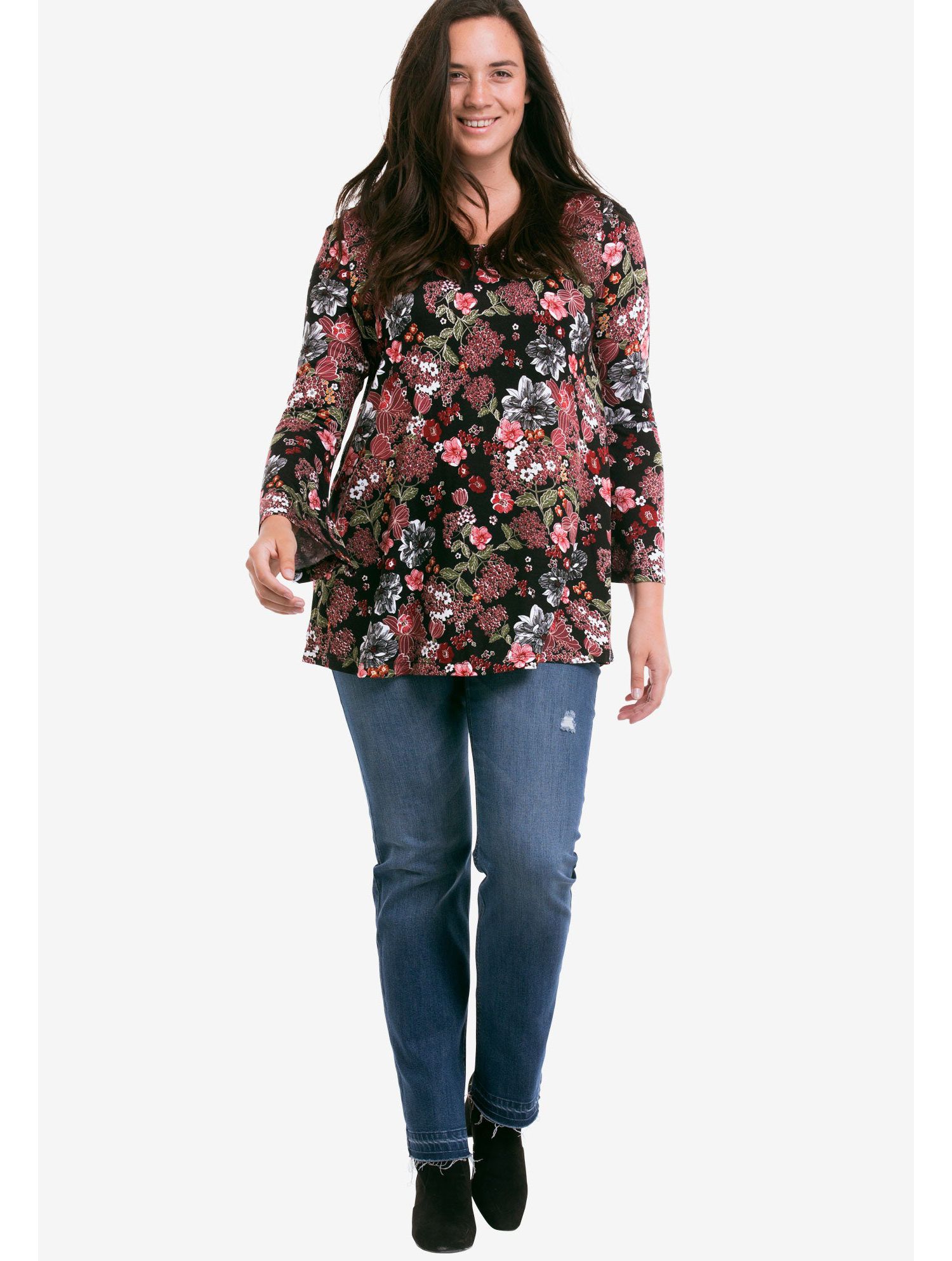 Plus Size Bell Sleeve A-Line Knit Women's Tunic