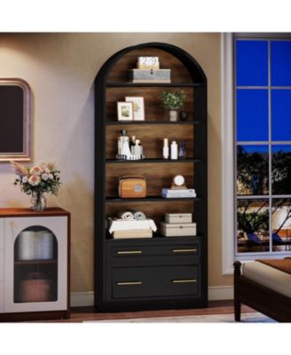 76.8" Tall Arched Kitchen Pantry, 5-Tier Pantry Cabinet with Storage Drawer, Freestanding Wooden Pantry Organizer