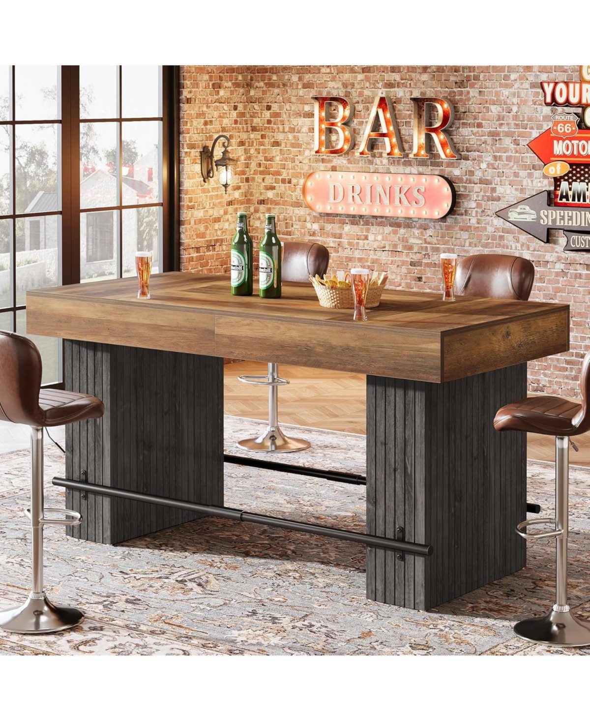 Tribesigns 63 Inch Kitchen Island, Rectangular Bar Table, Industrial Counter Height Pub Dining Table