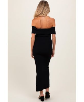 Maternity Black Bow Detail Off Shoulder Side Slit Midi Dress