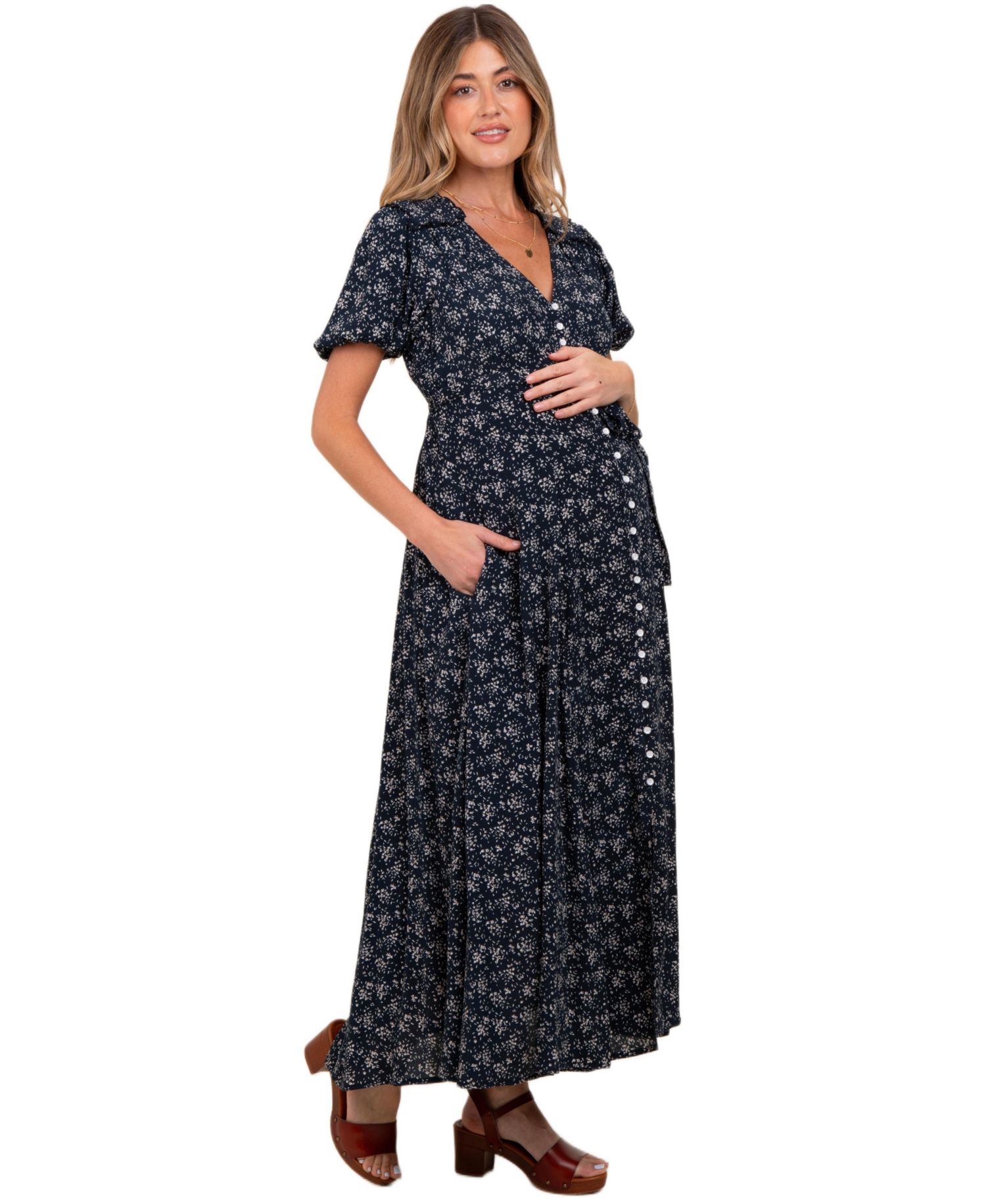 Women's Navy Floral Button Down Dress