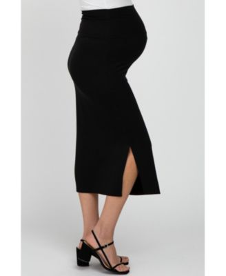 Maternity Solid Side Slit Midi Skirt